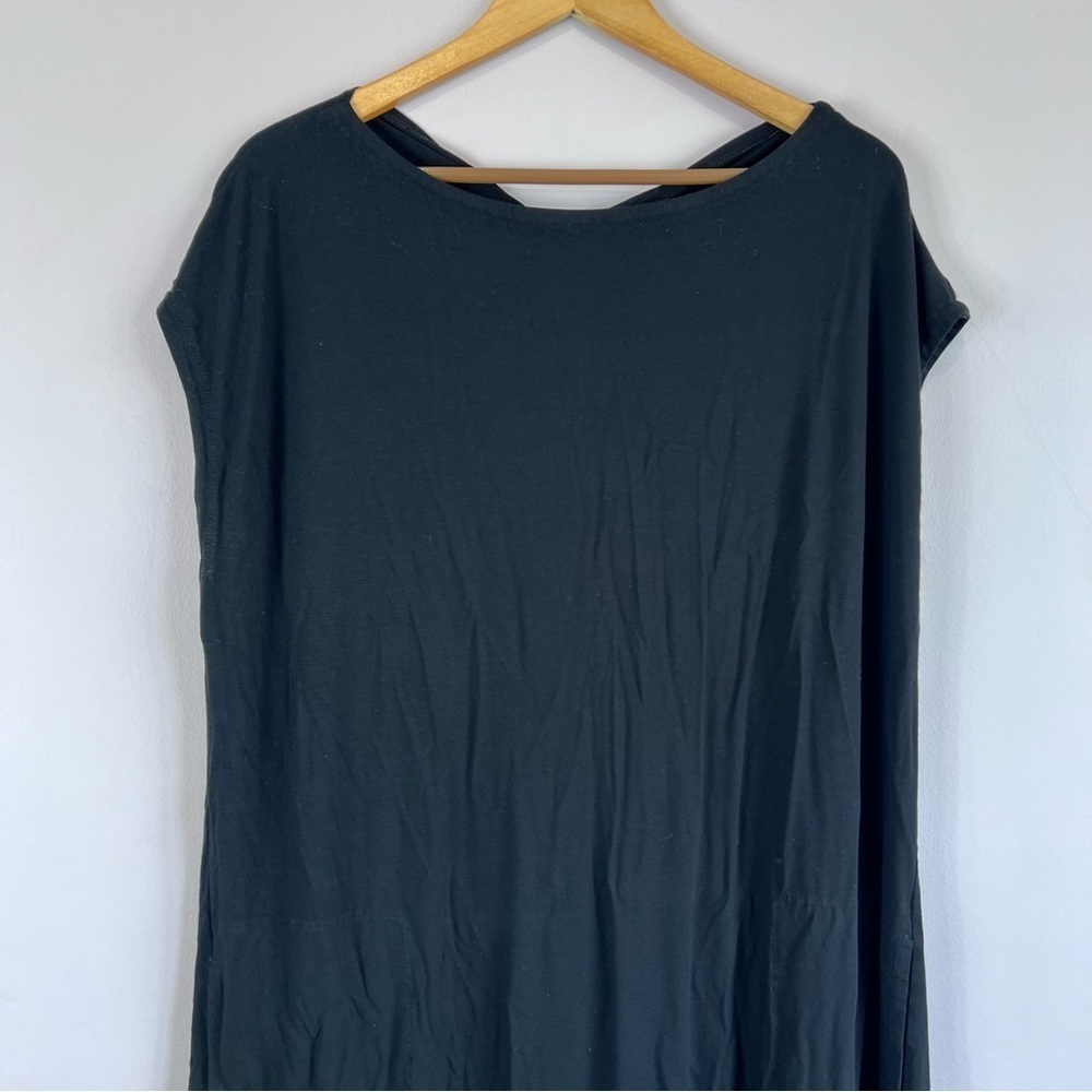 EILEEN FISHER Black Bateau Neck Cap Sleeve Twist Back Dress Jersey Dress XL - Picture 3 of 12